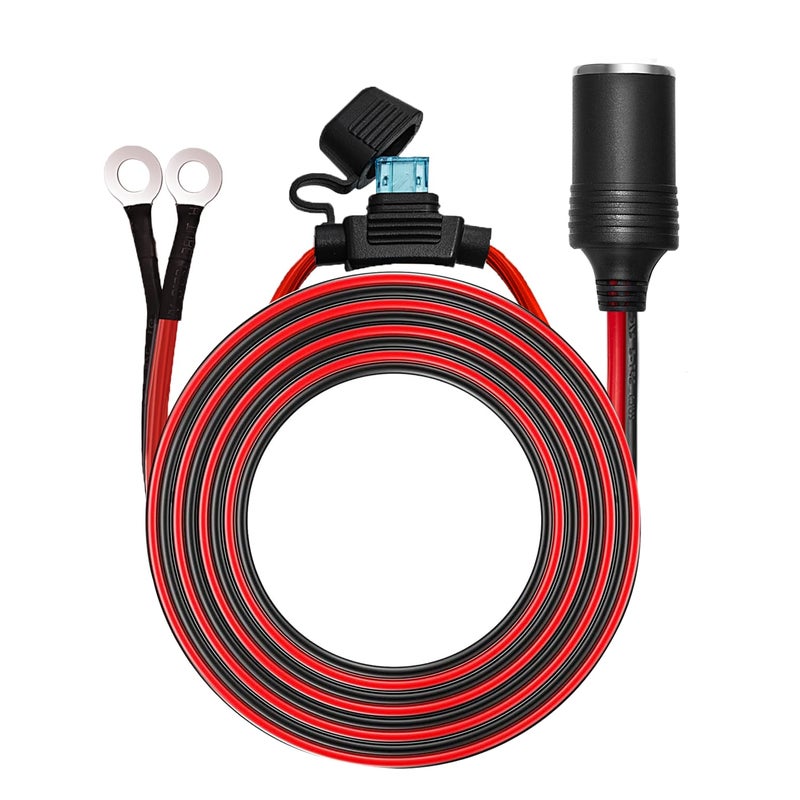 Chanzon 12V / 24V Power Supply Car Plug Outlet - 6FT/3FT UL 16AWG Cable with 15A Fuse - Heavy Duty DC Cigarette Lighter Female Socket Extension with Perforated Terminal Direct Battery Type - Image 1